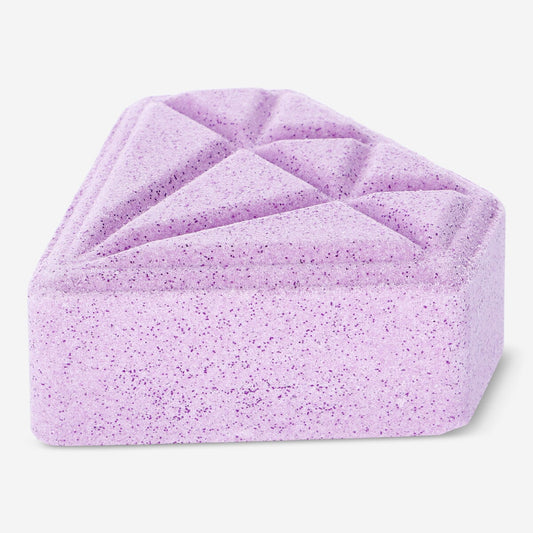 Diamond-shaped pink bath fizzer with raspberry fragrance