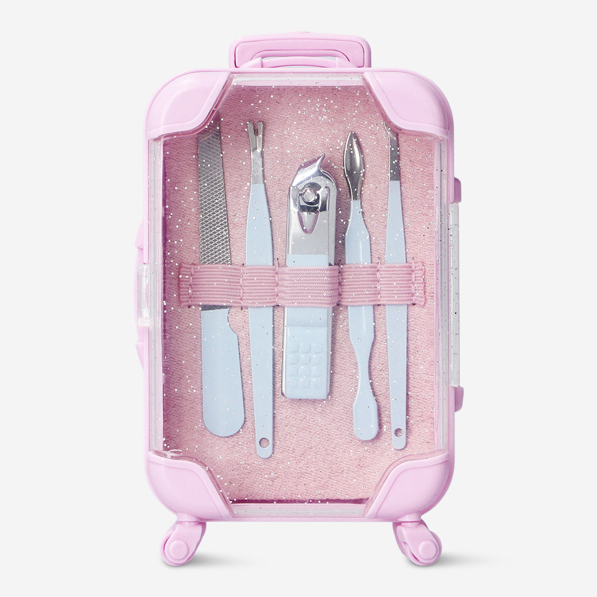 Pink Manicure and Pedicure Set in Trolley – 5 Piece Nail Care Kit