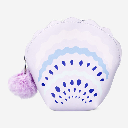 Purple shell-shaped cosmetic pouch for travel