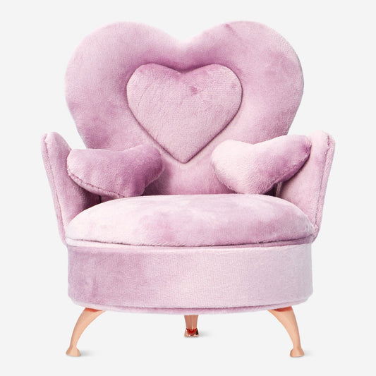 Smyckeskrin i sammet med hjärtstol - rosa med inbyggd spegel