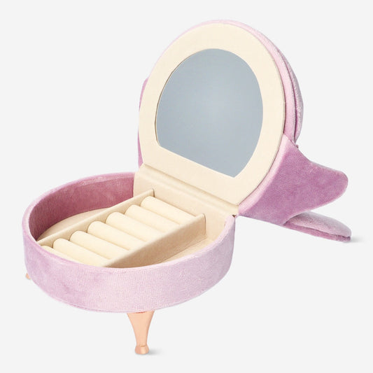 Boîte à bijoux en velours pour chaises en forme de coeur - rose avec miroir intégré