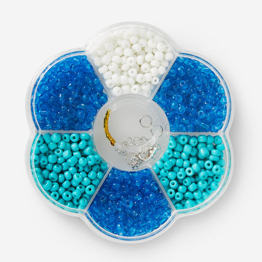 Set di perle di vetro bianche e blu