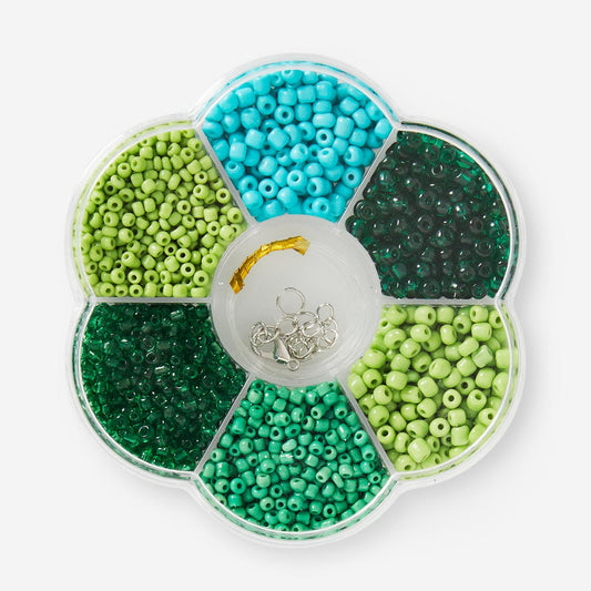 Kit de perles de verre vertes et bleues
