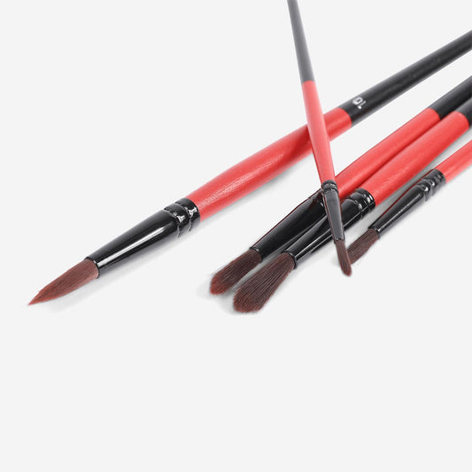 Rød og svart hobby penselsett - 5 størrelser