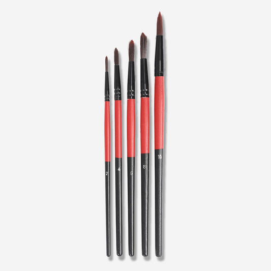Red and black hobby paint brush set - 5 sizes