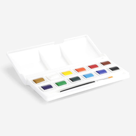 12-kolorowy zestaw farb akwarelowych z paletą do mieszania i pędzlem