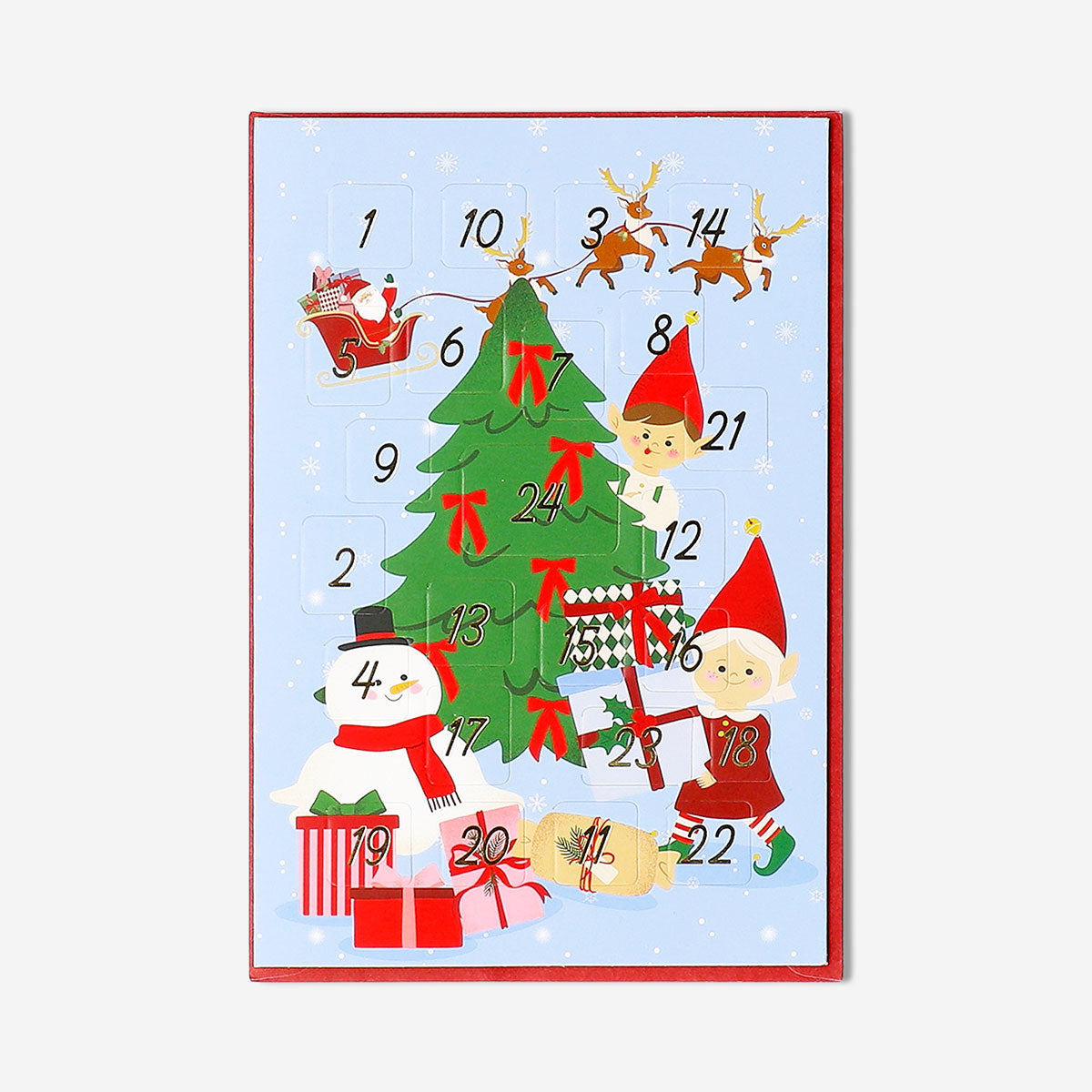 Office greetings card by Flying Tiger Copenhagen designed as an advent calendar with colorful holiday-themed illustrations.