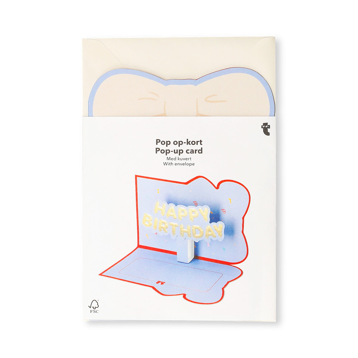 Flying Tiger Copenhagen birthday pop-up gift card with colorful, festive design and office-themed illustrations.