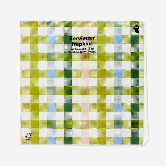 Napkins with green checks - 16 pcs