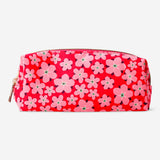 Red floral pencil case from Flying Tiger Copenhagen, designed for office use, with colorful flower patterns and a zipper closure.