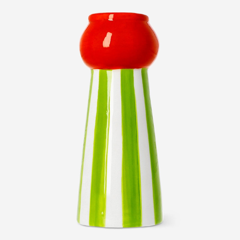 Ceramic vase with green stripes, 18 cm tall, decorative home accent from Flying Tiger Copenhagen.
