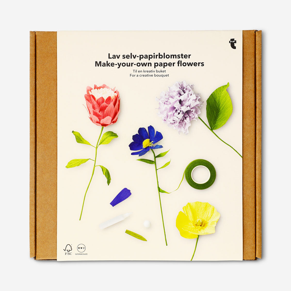 DIY paper flowers kit from Flying Tiger Copenhagen featuring colorful paper flower craft supplies for hobby projects.