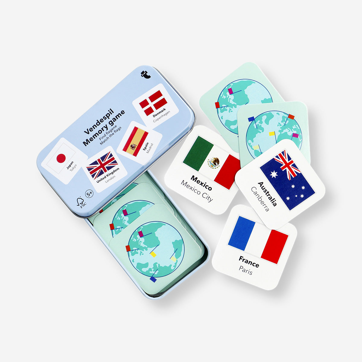 Memory game featuring flag cards by Flying Tiger Copenhagen, with colorful flags designed for matching and learning.