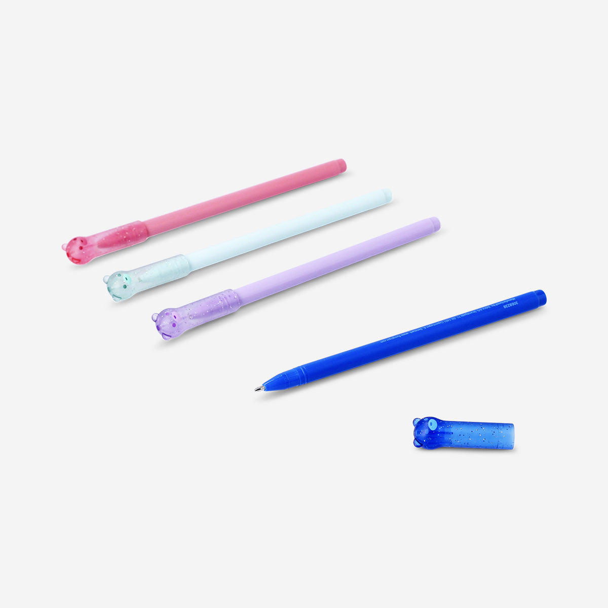 Glitter gel pens with bear topper - 4 pcs