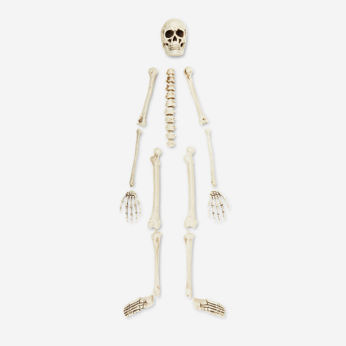 Flying Tiger Copenhagen skeleton gadget set featuring small plastic skeleton figures with jointed limbs and detailed bone design.