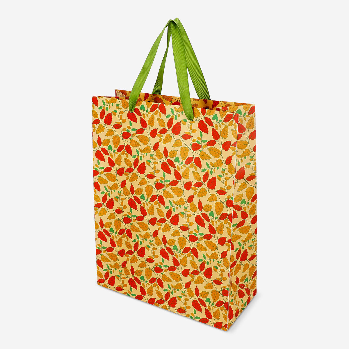 Flying Tiger Copenhagen office bag with autumnal print, featuring a stylish design and natural fall-inspired pattern on durable fabric.