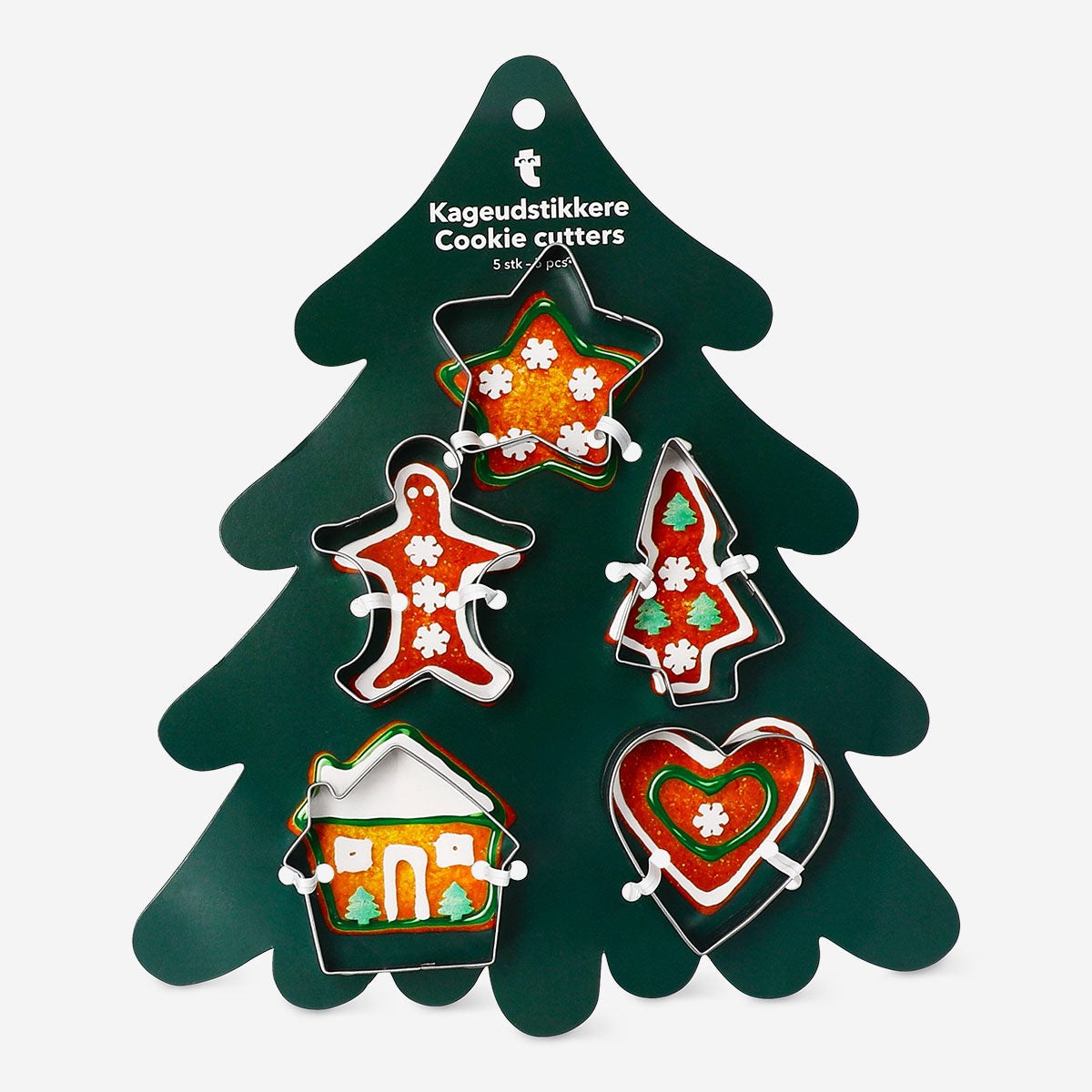 Set of five colorful kitchen cookie cutters from Flying Tiger Copenhagen for fun baking and cookie decorating.