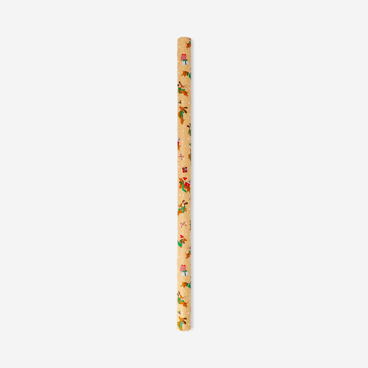 Festive 400 cm craft wrapping paper with Christmas sausage dogs design by Flying Tiger Copenhagen, ideal for holiday gift wrapping.