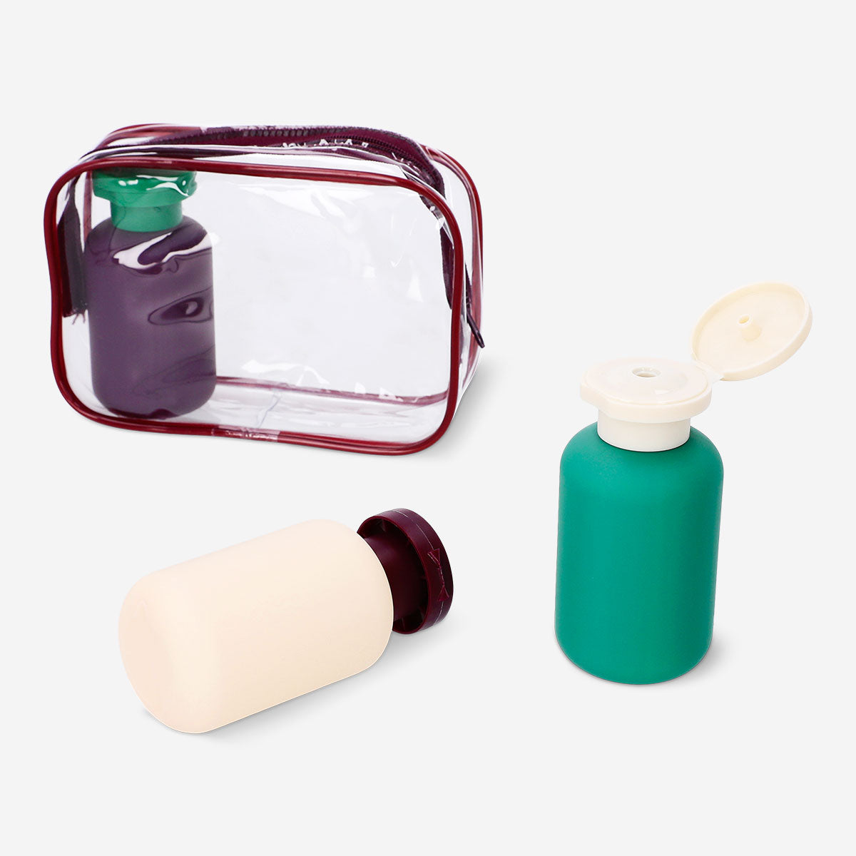 Travel set with three matte bottles from Flying Tiger Copenhagen, ideal for leisure and travel toiletries.