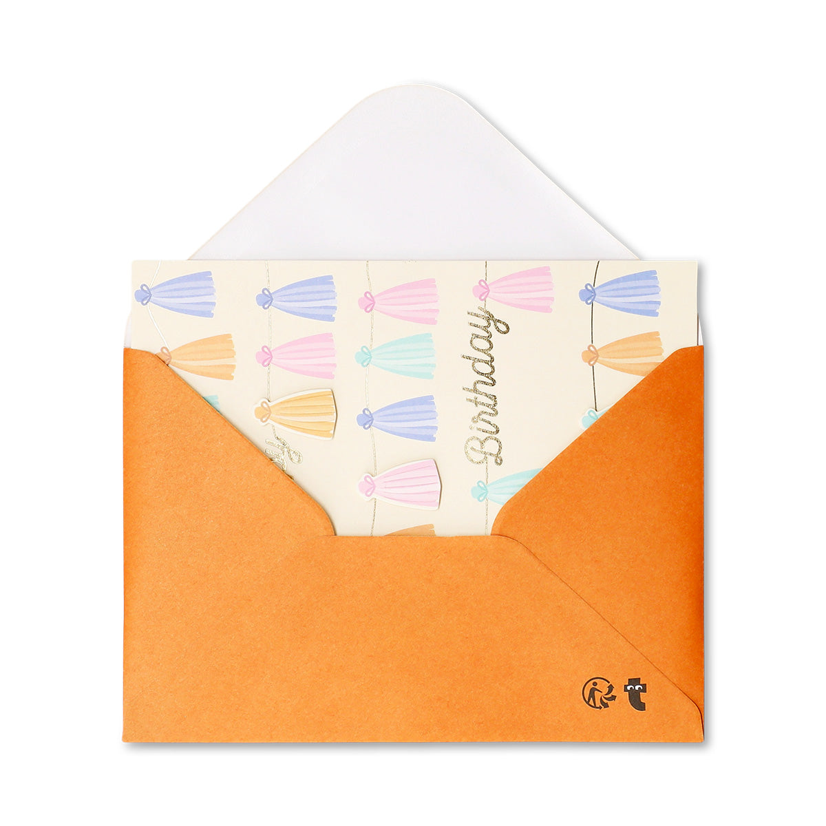 Flying Tiger Copenhagen birthday card with colorful tassel garland design, perfect for celebrating special occasions.