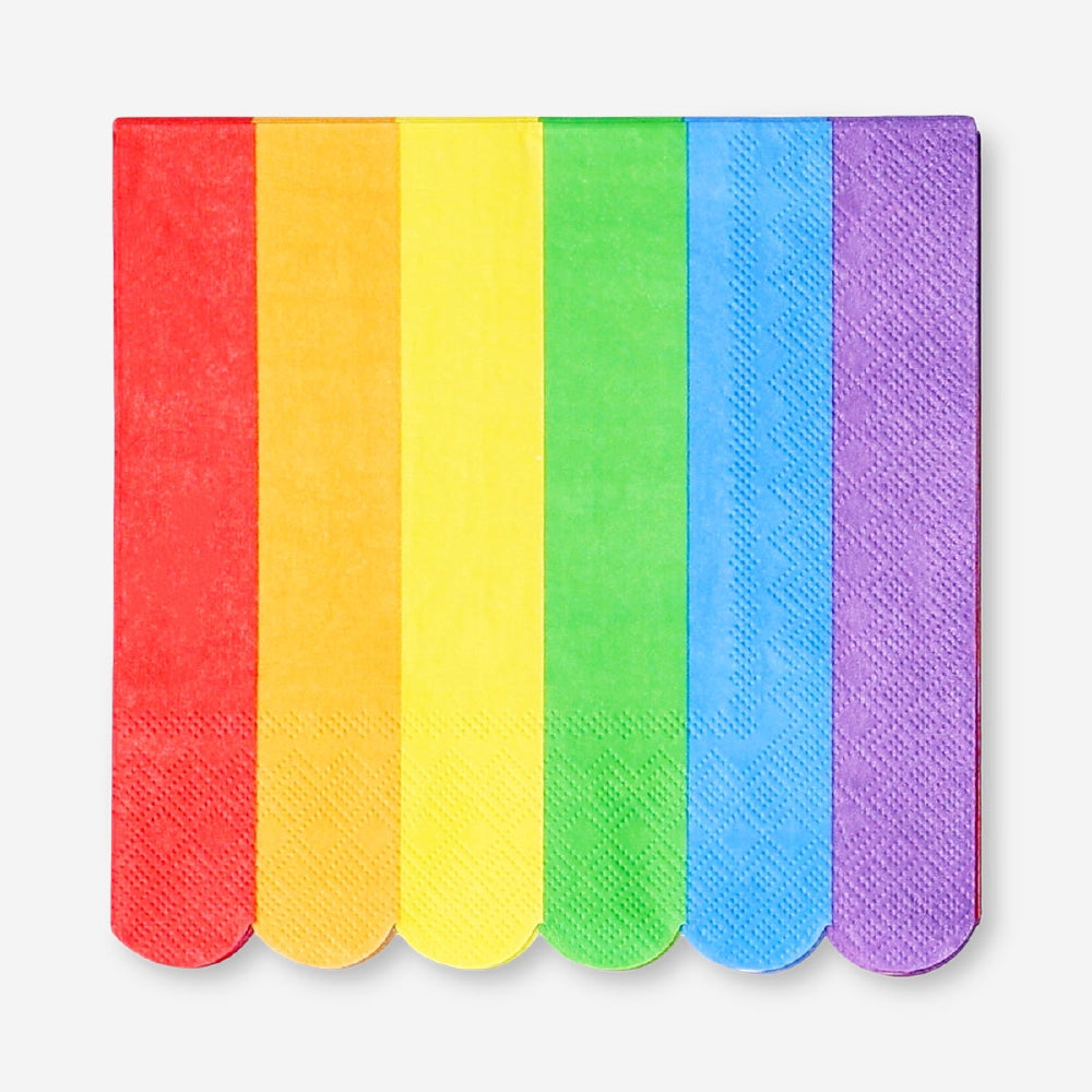 Colorful rainbow party napkins, 16-piece set by Flying Tiger Copenhagen, featuring bright, vibrant rainbow patterns on paper napkins.