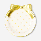 Small white ceramic dish with a gold bow design, 9 cm, by Flying Tiger Copenhagen, perfect for home decor or serving.