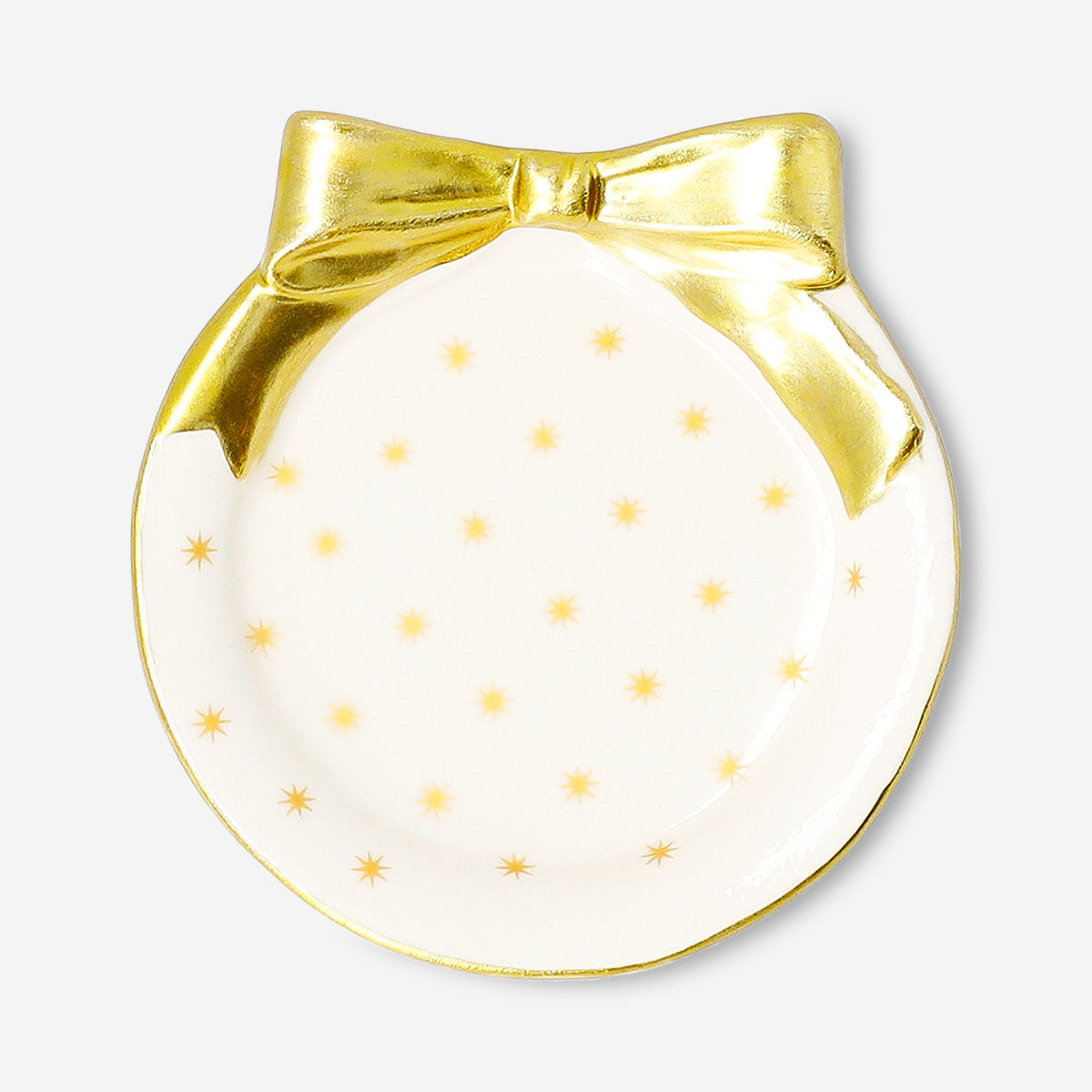 Small white ceramic dish with a gold bow design, 9 cm, by Flying Tiger Copenhagen, perfect for home decor or serving.