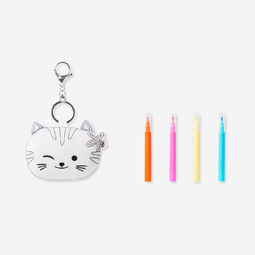 DIY keyrings with markers from Flying Tiger Copenhagen, showing colorful keyring craft projects on a white background.