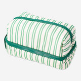 Green striped leisure toiletry bag by Flying Tiger Copenhagen with zipper closure and compact travel-friendly design.
