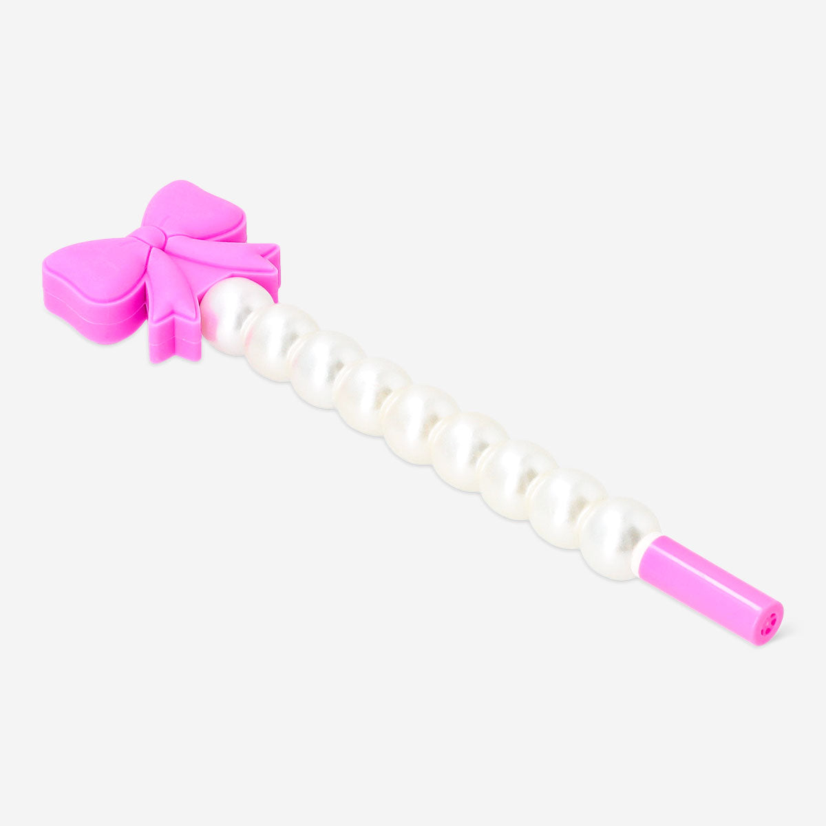 Pink ballpoint pen with a bow and pearl accents, designed for office use, by Flying Tiger Copenhagen.
