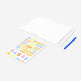 A6 leaf notebook with zip pocket and stickers from Flying Tiger Copenhagen, featuring a colorful cover and organized interior pages.