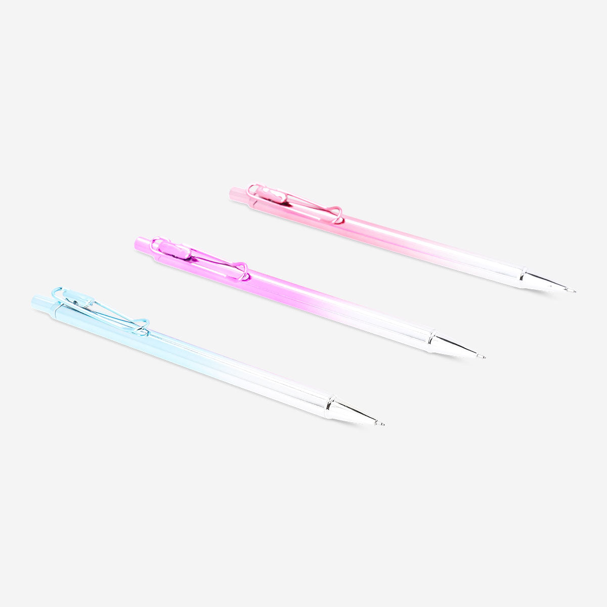 Set of three metallic propelling pencils for office use by Flying Tiger Copenhagen, featuring sleek silver design.