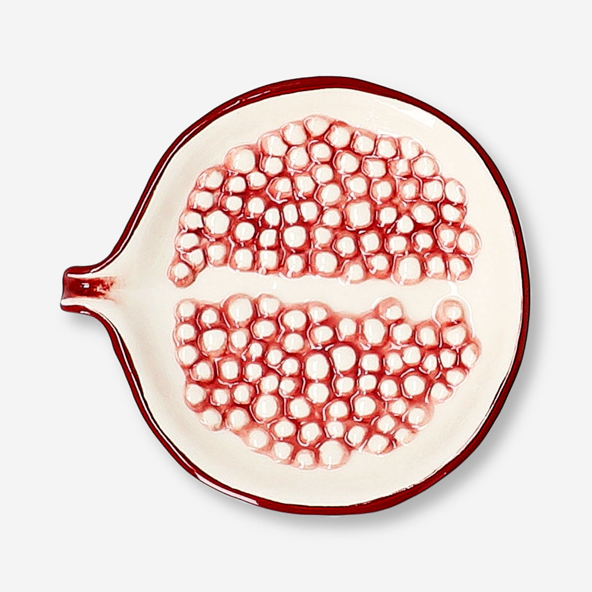 Flying Tiger Copenhagen pomegranate-shaped kitchen dish, 12 cm diameter, ceramic with detailed pomegranate design.