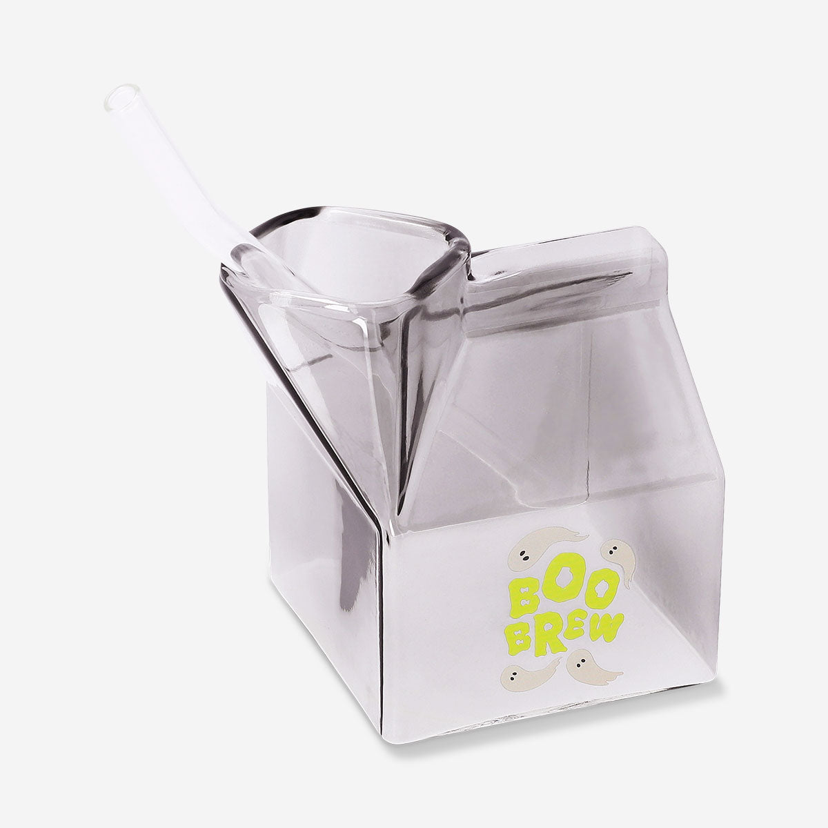 Glass milk carton with straw, 350 ml, from Flying Tiger Copenhagen, featuring a playful design perfect for kitchen use.