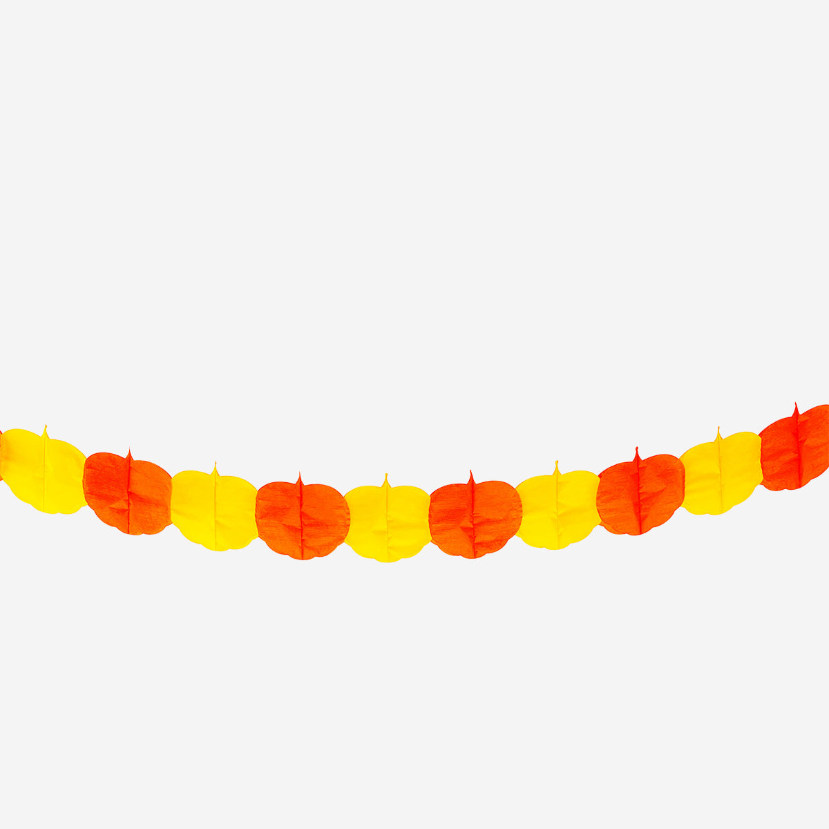 Paper pumpkin garland for party decor, 300 cm long, by Flying Tiger Copenhagen, featuring colorful paper pumpkins hanging in a festive display.