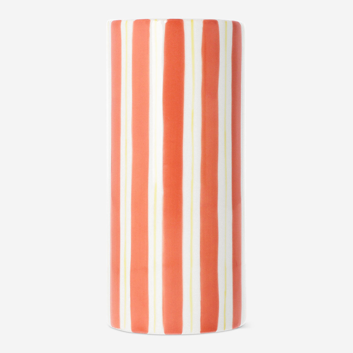 Orange striped ceramic vase from Flying Tiger Copenhagen, 20 cm tall, with bold orange and white striped design for home decor.
