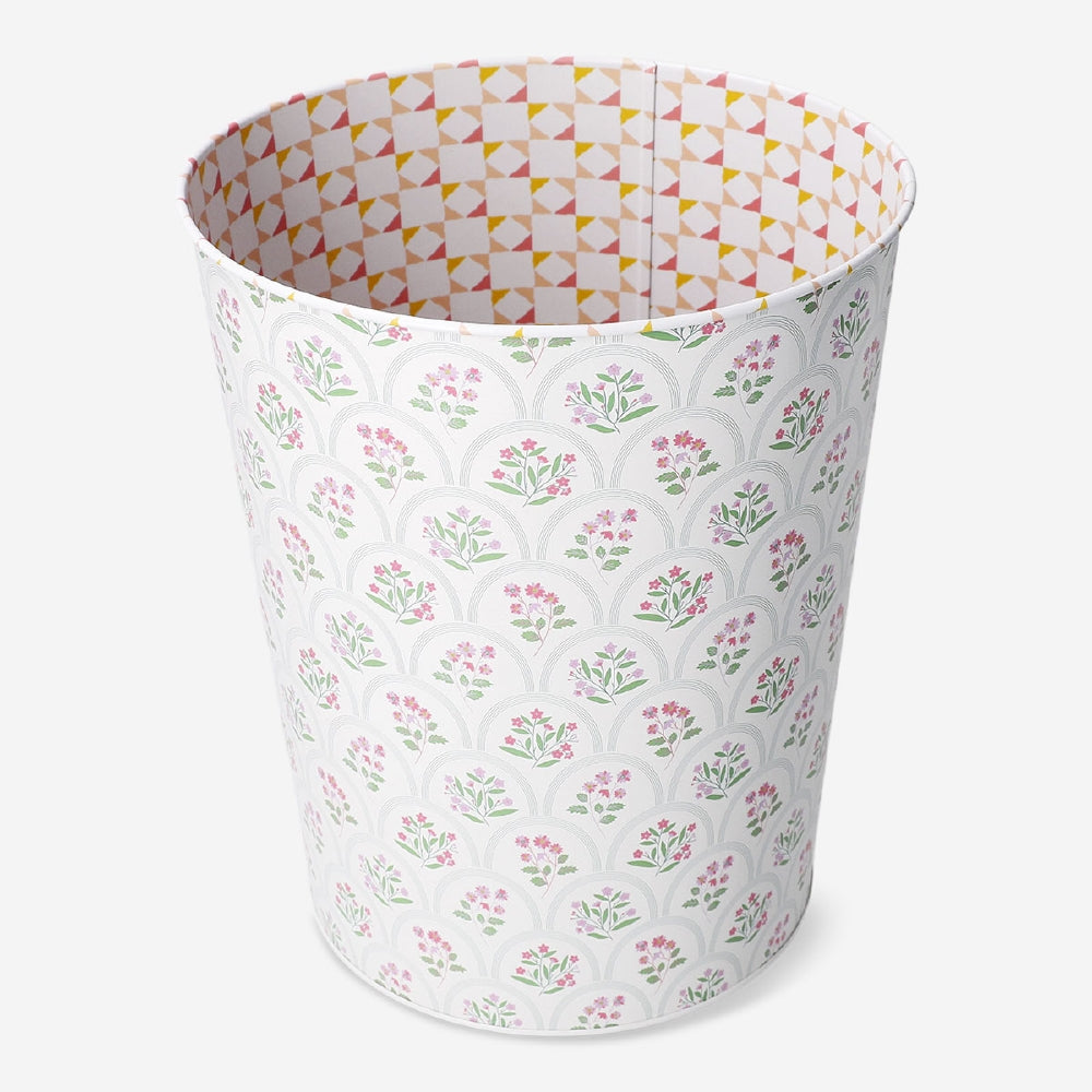 Floral metal office waste bin by Flying Tiger Copenhagen with colorful floral pattern and sturdy metal construction.