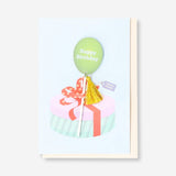 Flying Tiger Copenhagen birthday card featuring a balloon design with tassel attachment, perfect for celebrating special occasions.