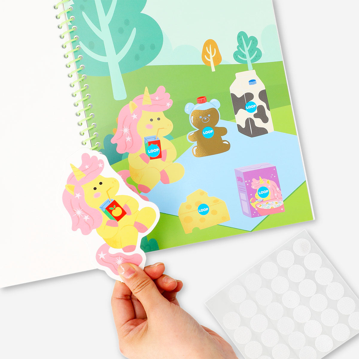 Flying Tiger Copenhagen activity book titled "Match the Shape," featuring colorful shapes for kids' matching and hobby fun.