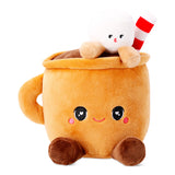 Flying Tiger Copenhagen plush toy in the shape of a hot chocolate cup with a smiling face and cozy design.
