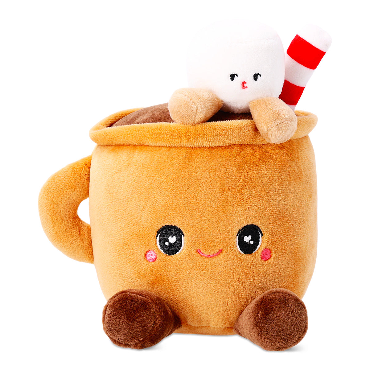 Flying Tiger Copenhagen plush toy in the shape of a hot chocolate cup with a smiling face and cozy design.