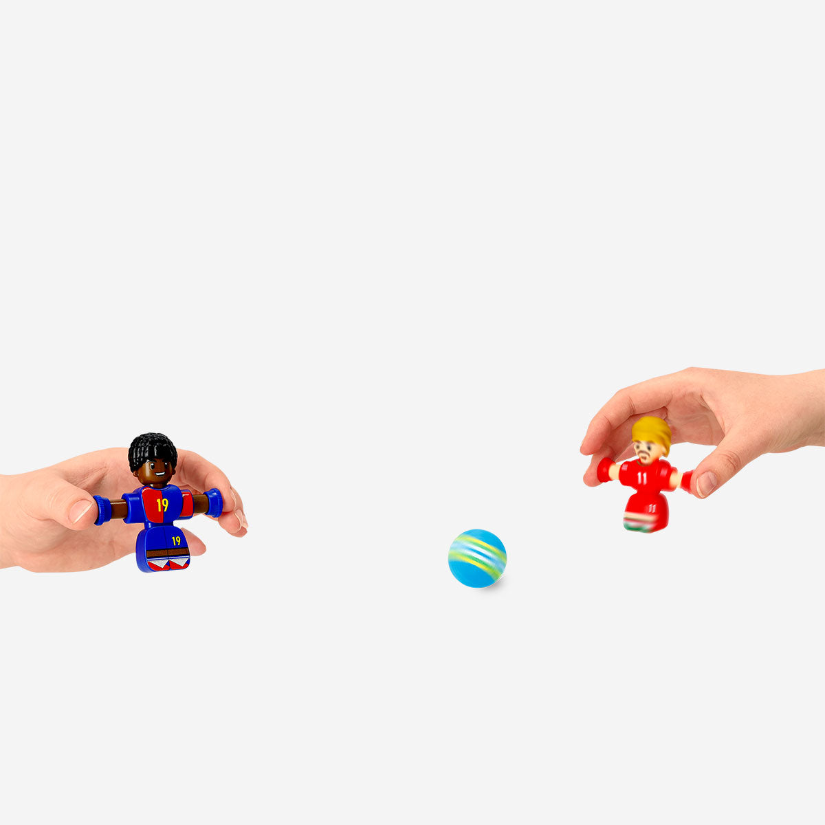 Flying Tiger Copenhagen desktop football game with miniature players and goalposts for fun tabletop football matches.