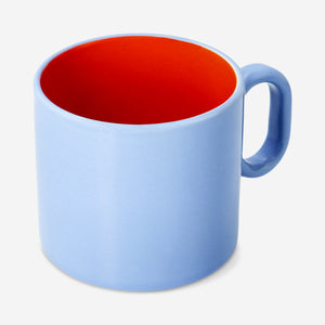 Blue designer mug with oval handle, 313 ml capacity, from Flying Tiger Copenhagen's kitchen collection.