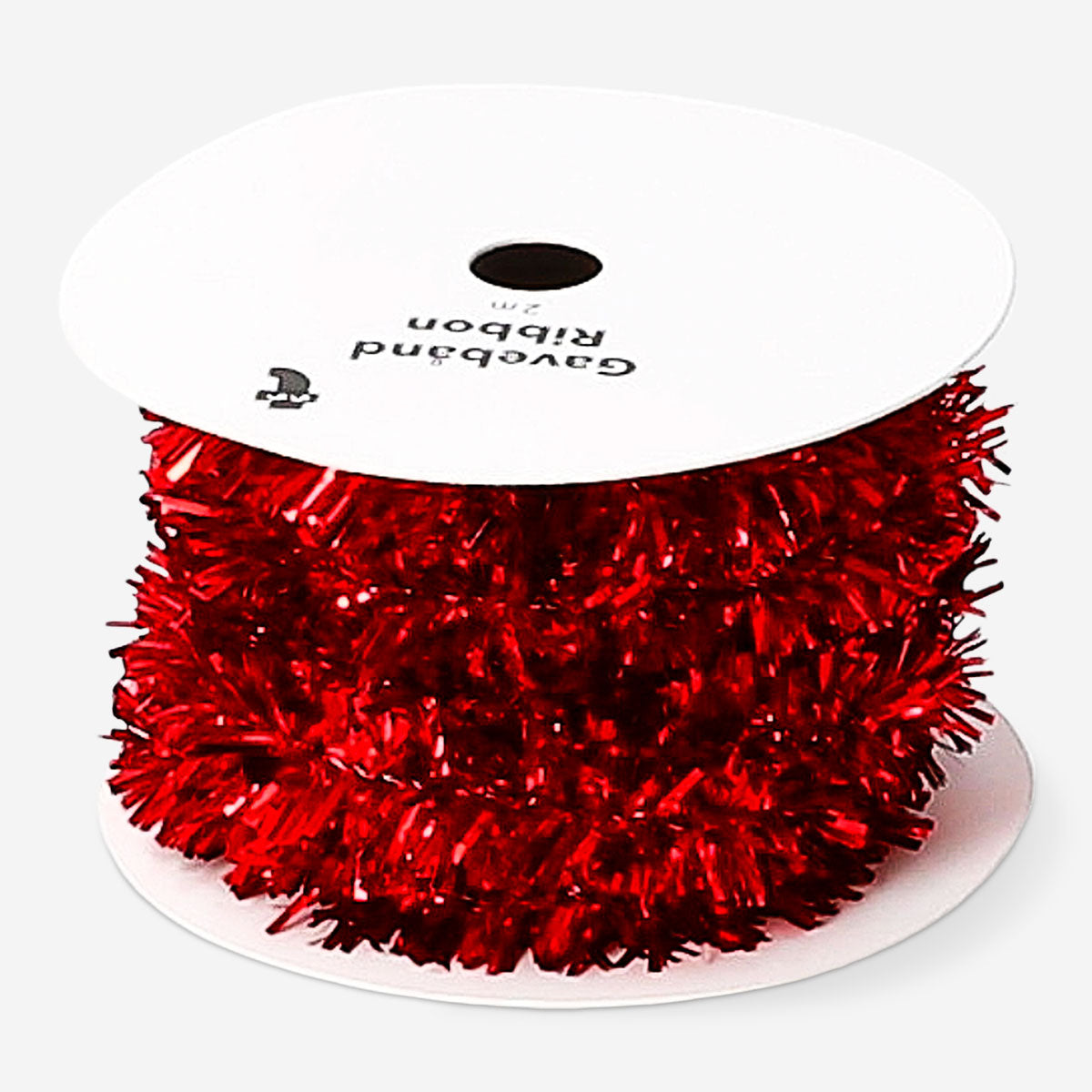 Red tinsel ribbon from Flying Tiger Copenhagen, 2 meters long, with shiny, festive metallic strands perfect for holiday decoration.