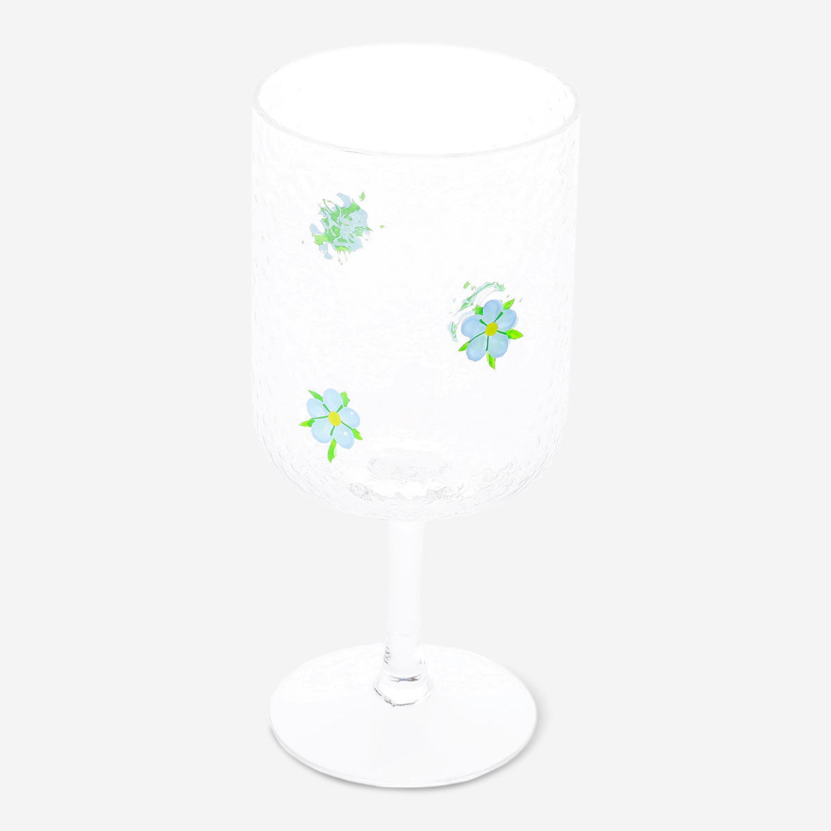 Blue embossed flower wine glass with 350 ml capacity, stylish kitchenware by Flying Tiger Copenhagen.