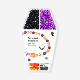 Colorful bead set in coffin container by Flying Tiger Copenhagen for crafting and jewelry making hobby projects.