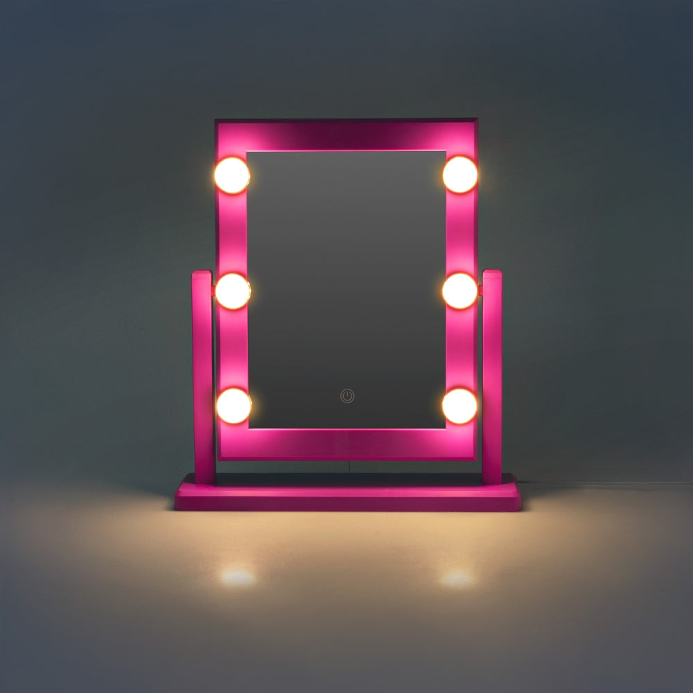 Pink wall mirror with light from Flying Tiger Copenhagen, 41x37 cm, featuring a RuPaul's Drag Race collaboration design.