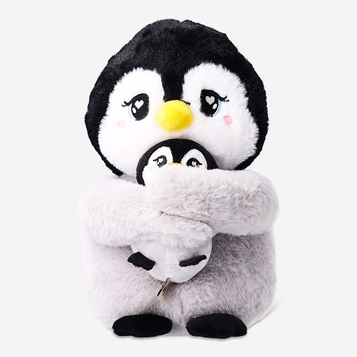 Flying Tiger Copenhagen plush penguin toy with a small nestling, soft and cuddly for children.