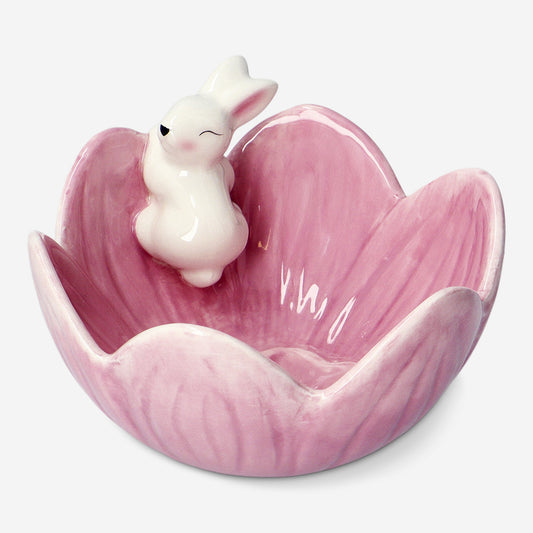 Bloemenschaal met wit konijntje - 12 cm