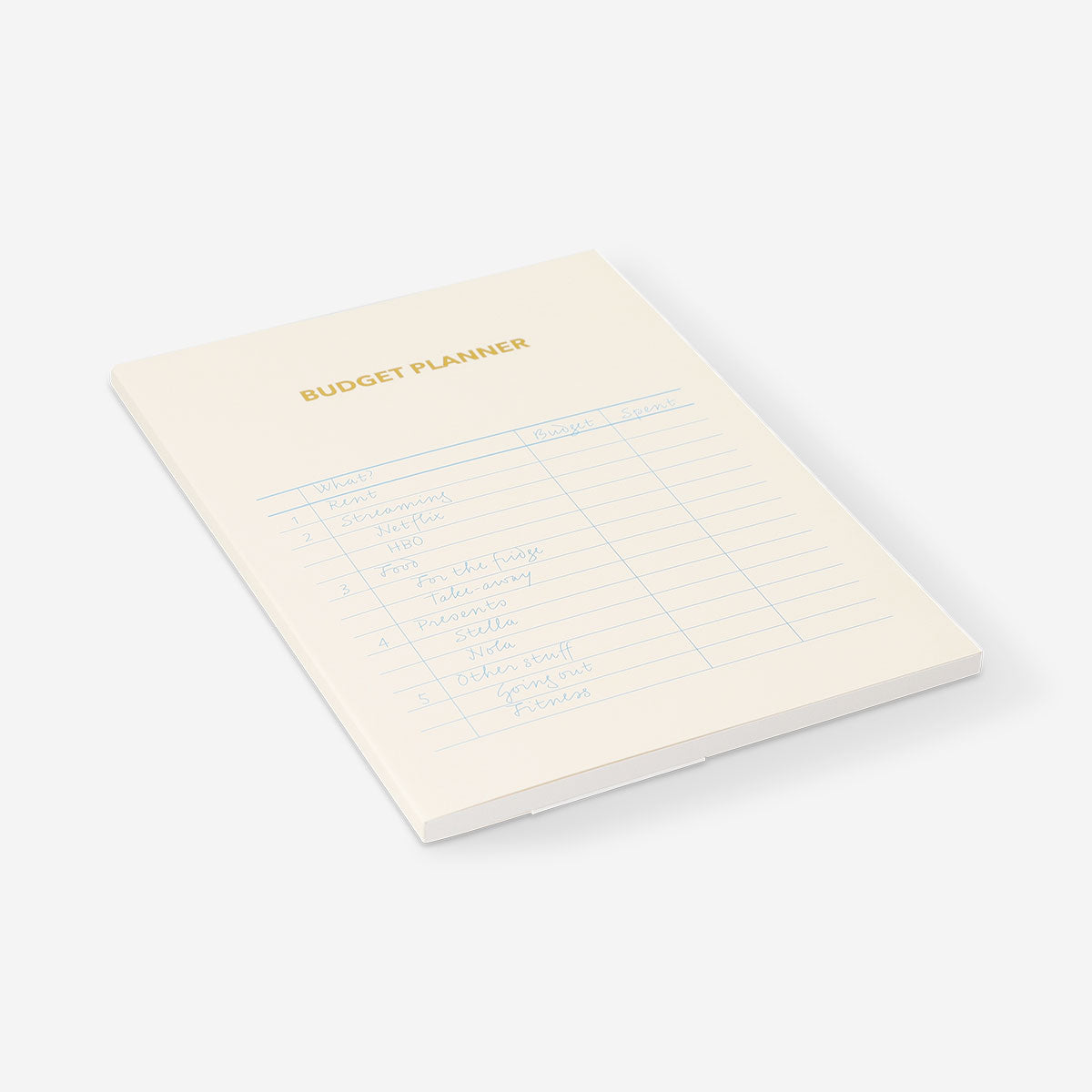 A5 budget planner from Flying Tiger Copenhagen with a colorful cover, designed for organizing finances and planning.